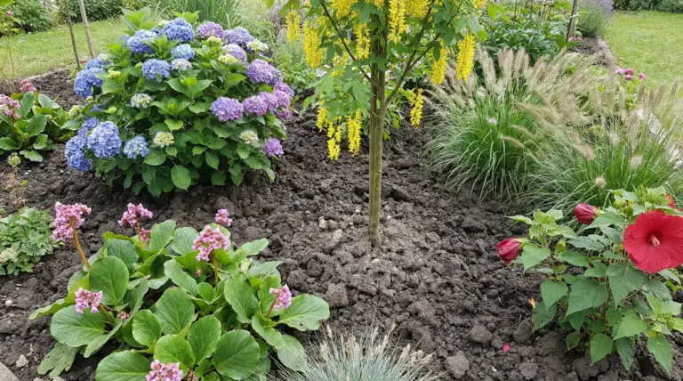 Piante fiorite che crescono rigogliose in un terreno argilloso e compatto