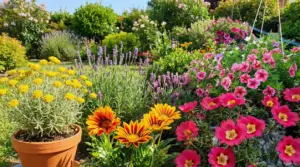 Fiori colorati e resistenti in un giardino estivo soleggiato